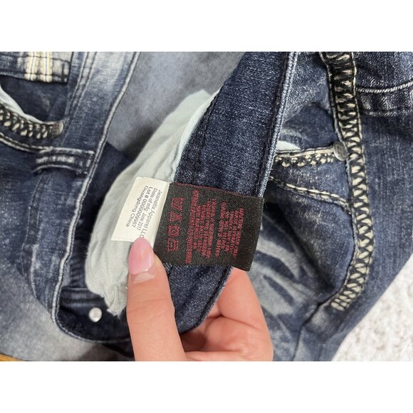 Men's Blue Cult Faded Wash Denim Jeans Embroidered Pockets Size 46x32 - Picture 8 of 11